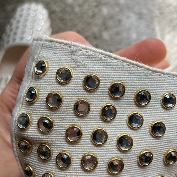 Camila Coelho Princess Cream Studded Mary Jane Flats Canvas Jewel Embellishments - Picture 9 of 11